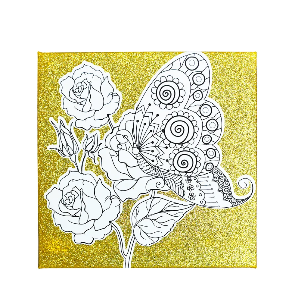 Customized DIY hand painted glitter black artist stretched oil painting canvas frame