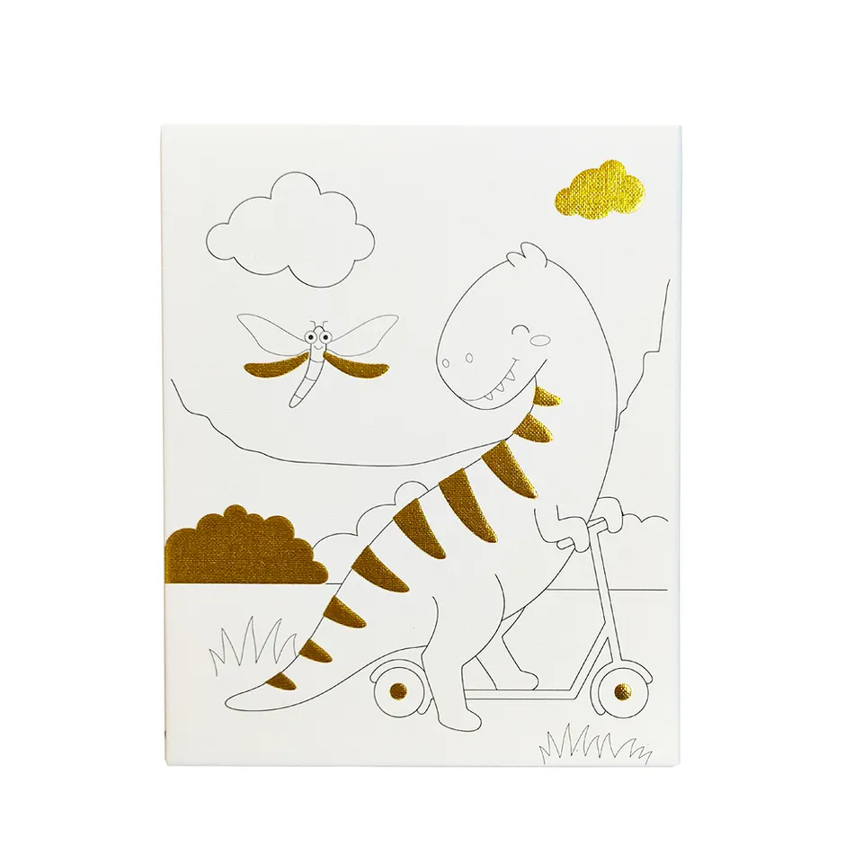 New design 3 colors glitter dinosaur Waterproof painting canvas frame for Kids