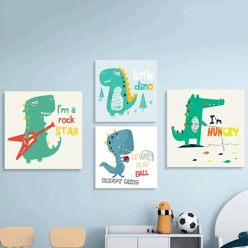 wholesale DIY oil painting cartoon dinosaur handpainted private label wood cotton canvas frame