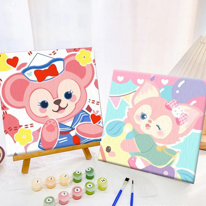 Art supplies cartoon hand painted Diy oil painting mini drawing cotton canvas wooden frames for canvas paintings