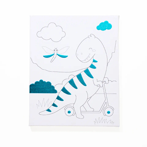 New design 3 colors glitter dinosaur Waterproof painting canvas frame for Kids