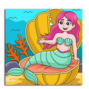 Custom Hand Painted DIY Cartoon Mermaid Square Cotton Oil Painting Canvas Frame