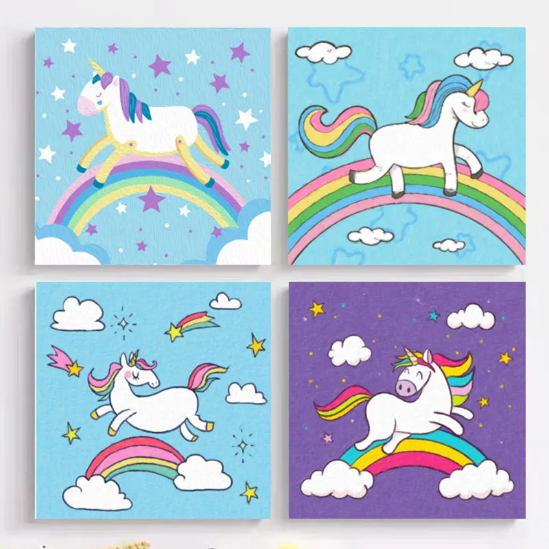 Private label hand painted cartoon cotton Square oil painting canvas frame for Children